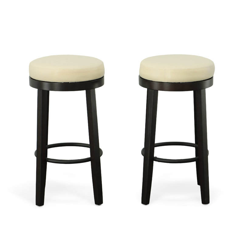 Ensemble de deux chaises de bar pivotantes sans dossier de 30 po en similicuir crème et espresso et en bois massif avec repose-pieds
