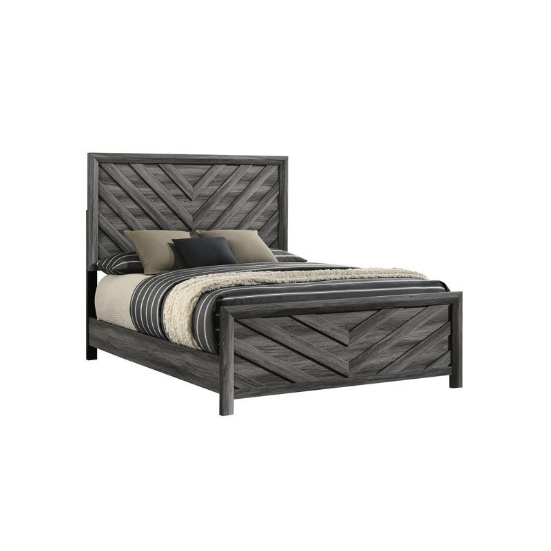 Lit double contemporain gris - Bois massif et tête de lit pour une construction chic dans une chambre à coucher