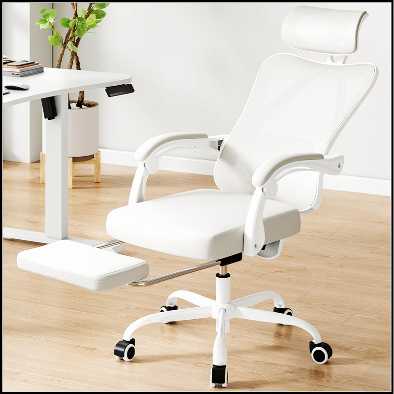Chaise de bureau ergonomique avec repose-pieds, dossier en filet, support lombaire réglable pour une utilisation confortable à la maison ou au bureau