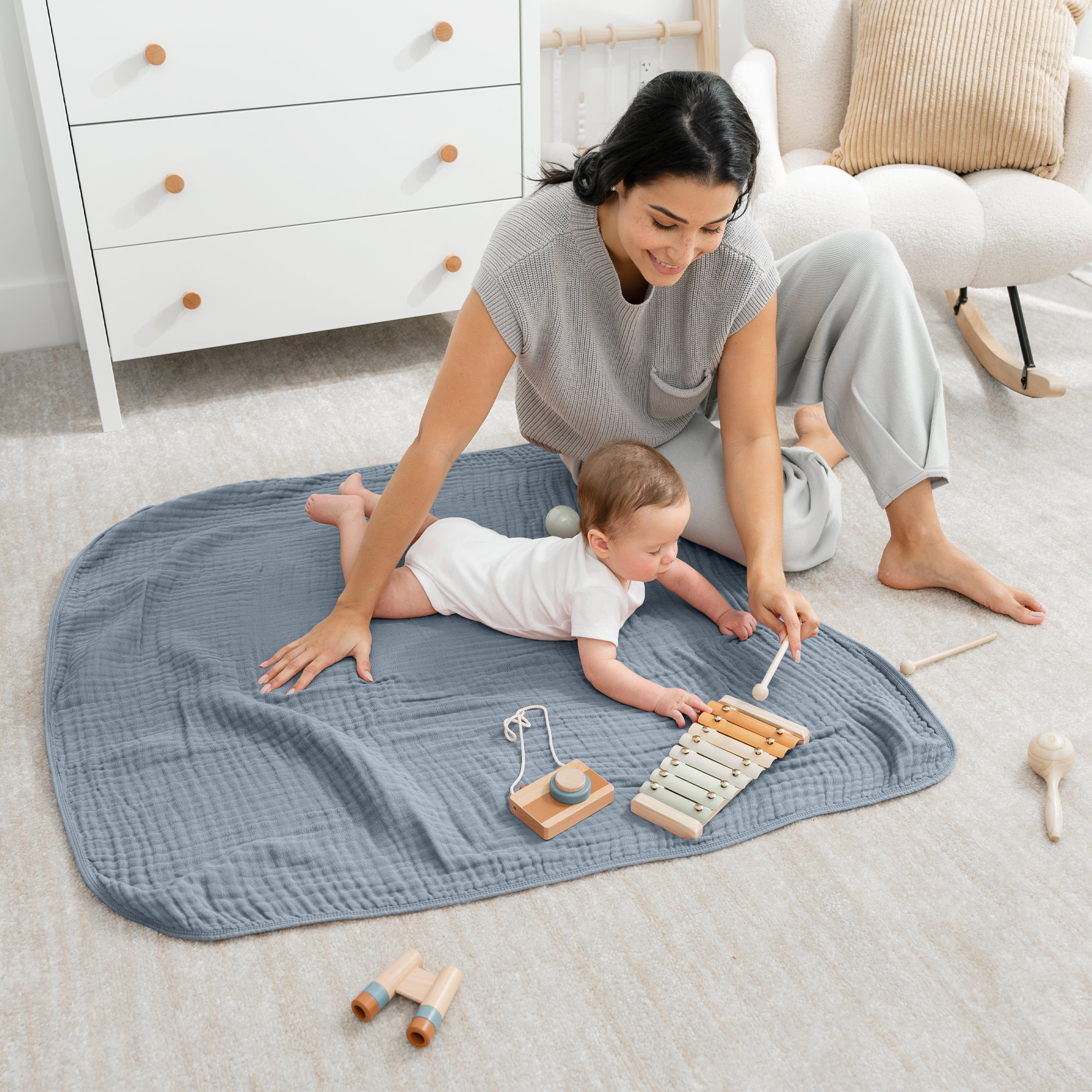 Karlina Muslin Blanket, Baby, Pacific Blue