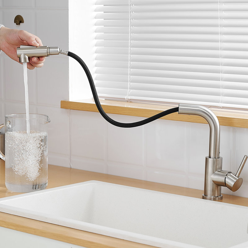 Robinet de salle de bain en nickel brossé avec douchette extractible, pivotant sur 360 °, robinet de cuisine moderne en acier inoxydable pour salle de bain, nickel, surface de cuisson à douchette