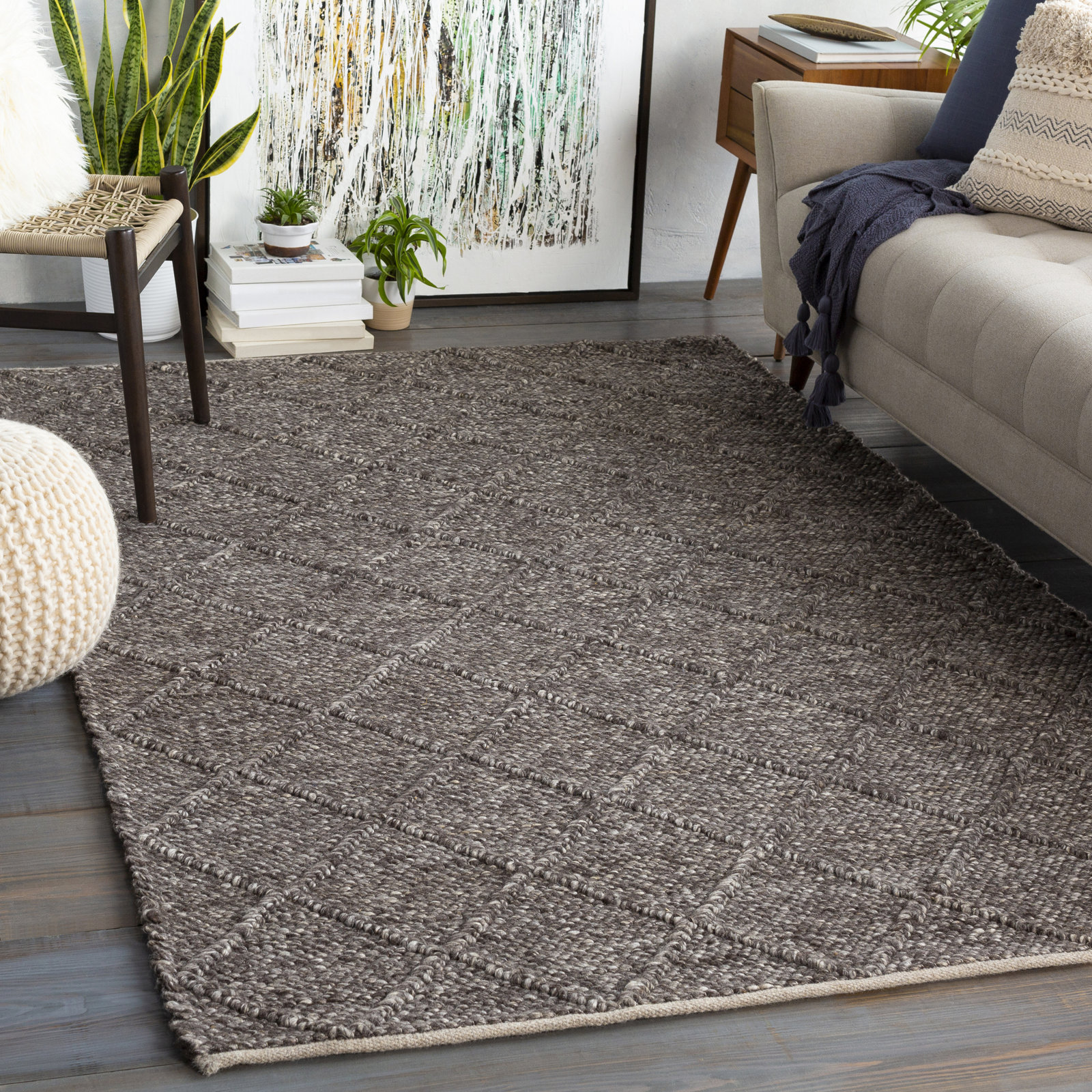 Cream Flatweave Geometric Rug, Rectangle 6' x 9'