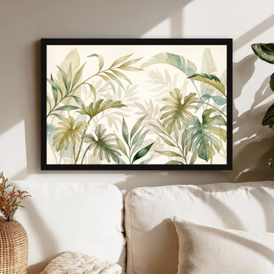 Art mural sur toile noir encadré pour le salon, la chambre à coucher, le bureau ou le vestibule - Décoration murale décorative avec feuilles tropicales