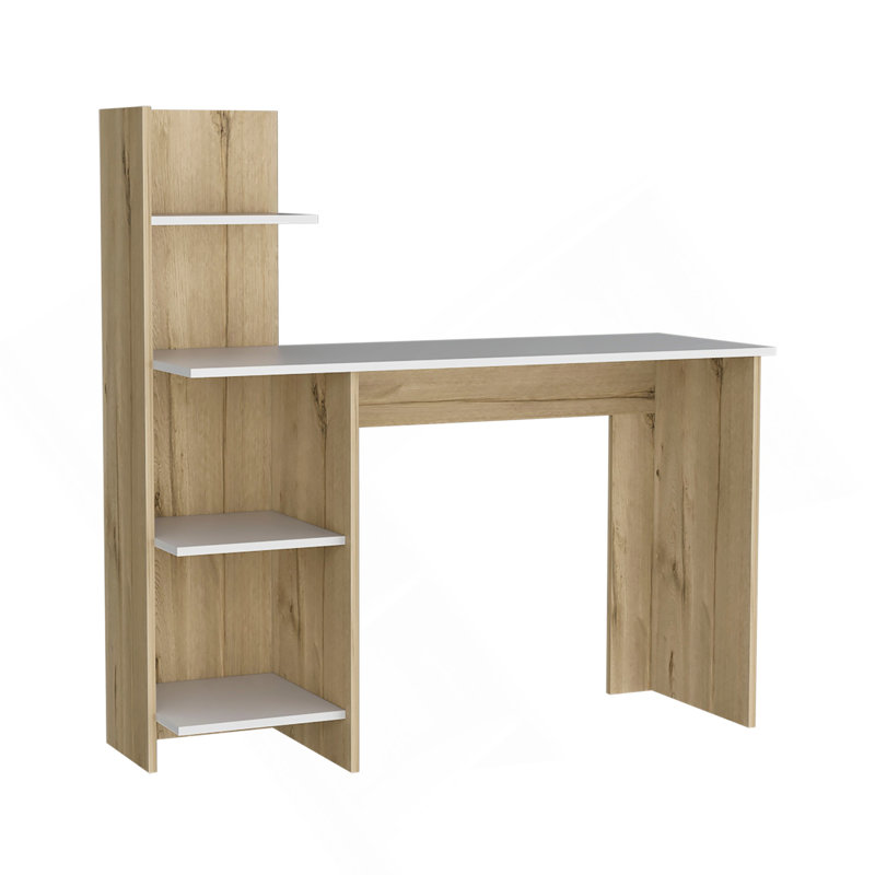 Bureau d'écriture, quatre tablettes, blanc / pin