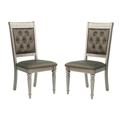 Beyers 2Pc Dining Chairs, Luxury Silver Accent Seat, Upholstered Cushion, Gray+Silver, Rubber Wood, Classic Of 2, With Detail, Cushion Disclosure