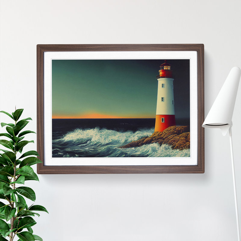 Gentle Lighthouse - Single Picture Frame Print, Walnut Framed, 46cm H x 64cm W x 2cm D