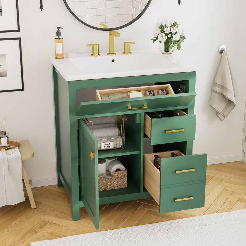 Base de meuble-lavabo simple 29,9 po seulement, Vert, Or