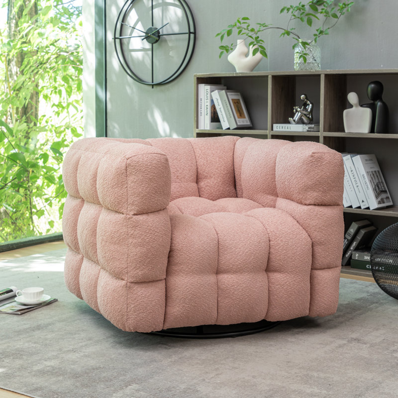 Armir 38" Wide Tufted Polyester Swivel Chair with Square Arm, Pink Polyester Blend