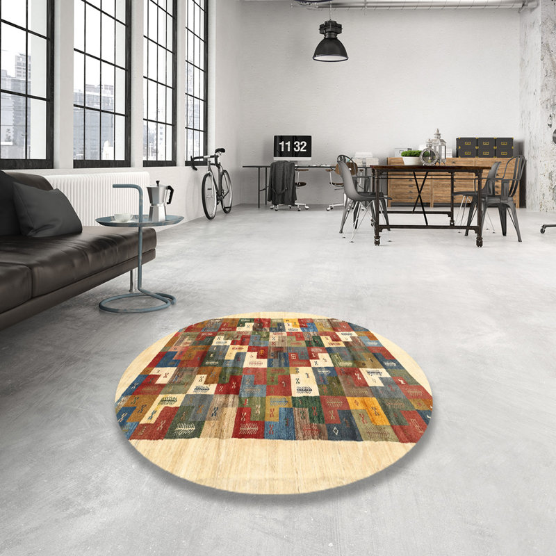 Tapis beige/rouge contemporain, Rond 6 pi