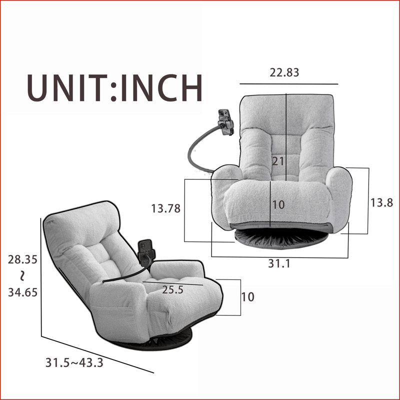 Fauteuil de détente réglable réglable - rotatif à 360 °, inclinaison à 5 positions Support de téléphone | Beige | Courbé