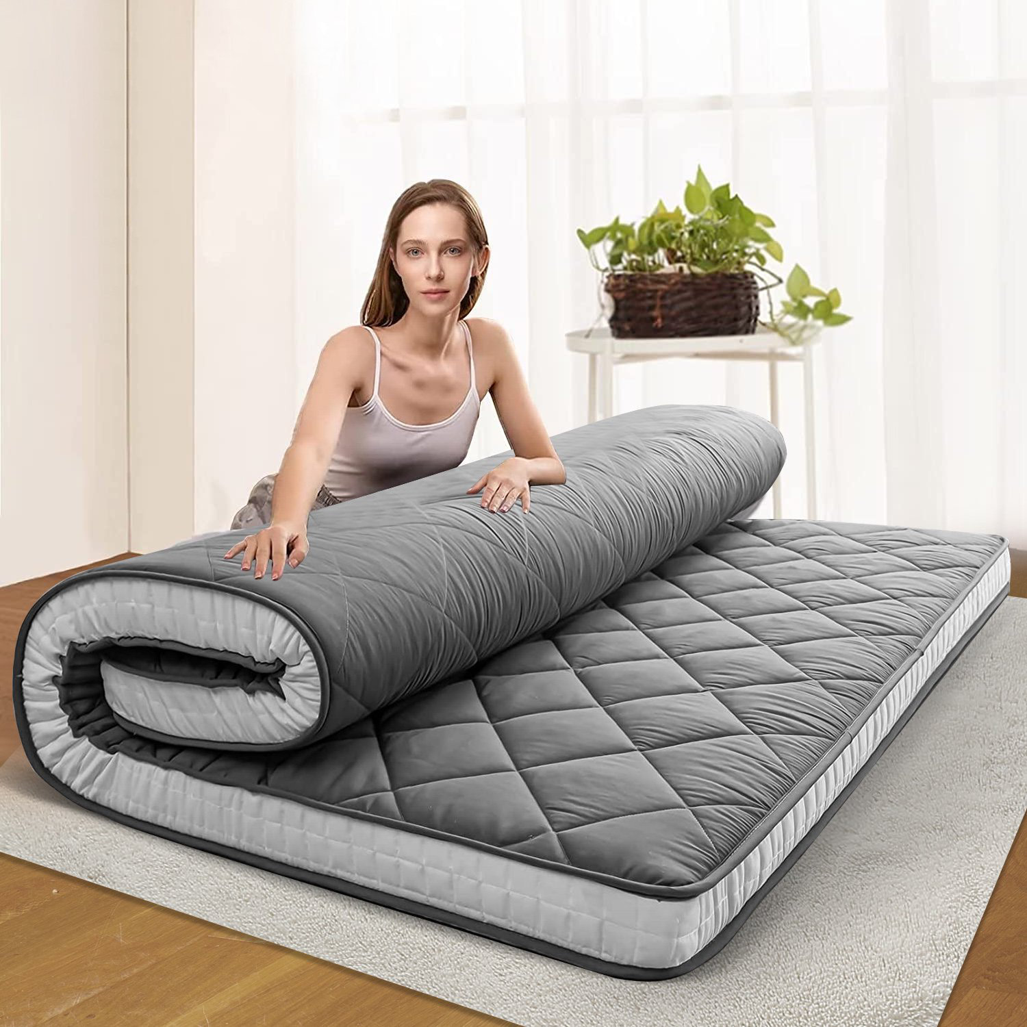 Alwyn Home Extra Thick Sleeping Bed for Floor, Roll up Memory Foam