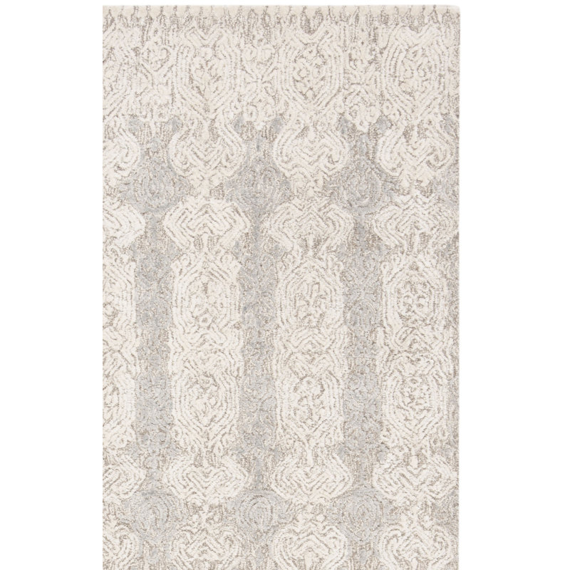 Samaniego Hand Tufted Viscose/Wool Oriental Rug in Grey/Ivory, Rectangle 4' x 6'