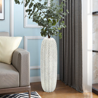 26.2" H Modern Polyresin White Vase with Geometric Pattern