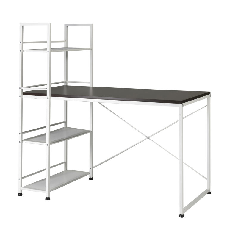 Bureau réversible blanc / brun - plateau spacieux de 47 po et support en métal, idéal pour les appartements
