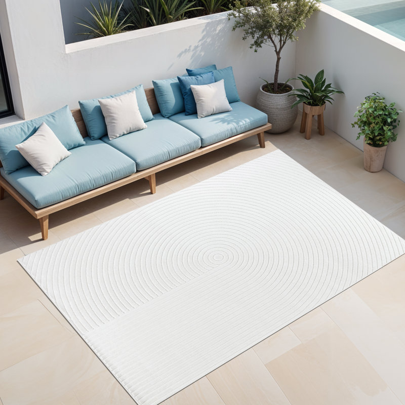 Milaim In- & Outdoor Scandi Modern Boho White Area Rug, Rectangle 200 x 275cm