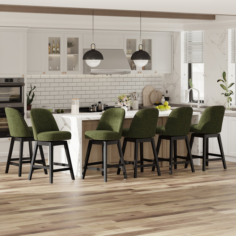 Tabouret de bar pivotant vintage avec pieds en bois massif, Vert