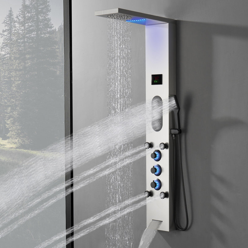 Panneau de douche 57,99 "avec pomme de douche double, Noir / nickel