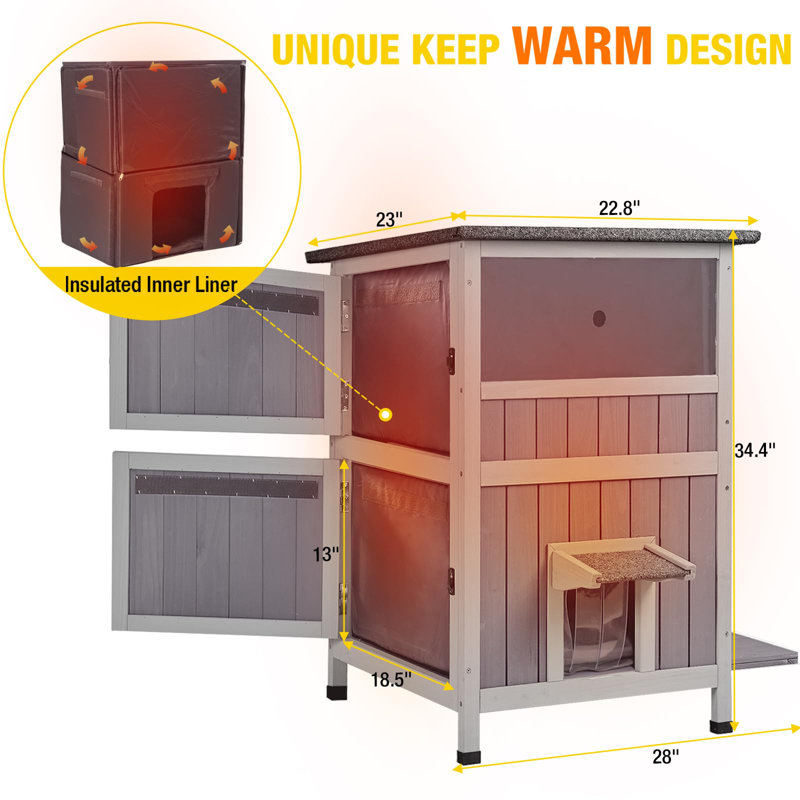 Maison pour chat isolée pour l'hiver, abri pour chat avec doublure isolante 100%