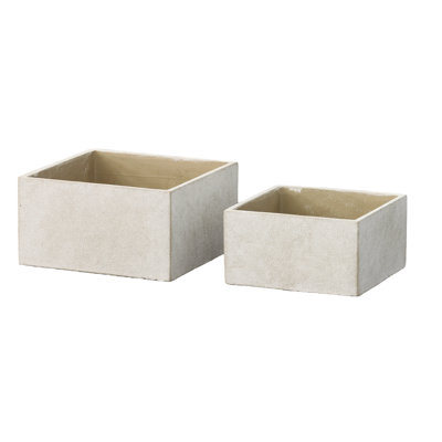 Ensemble de deux pots en terre cuite à finition ciment gris clair