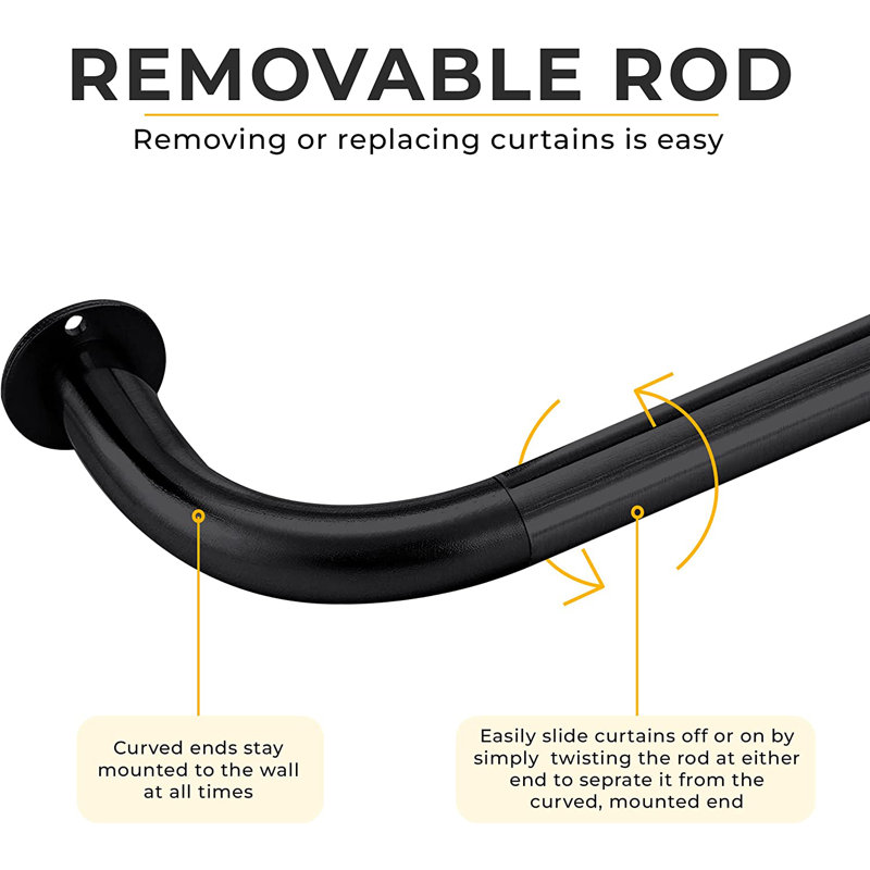 Coppell Extendable Metal Single Curtain Pole Room Darkening Curtain Rod, 5cm H x 120cm W x 3cm D, Matte Black
