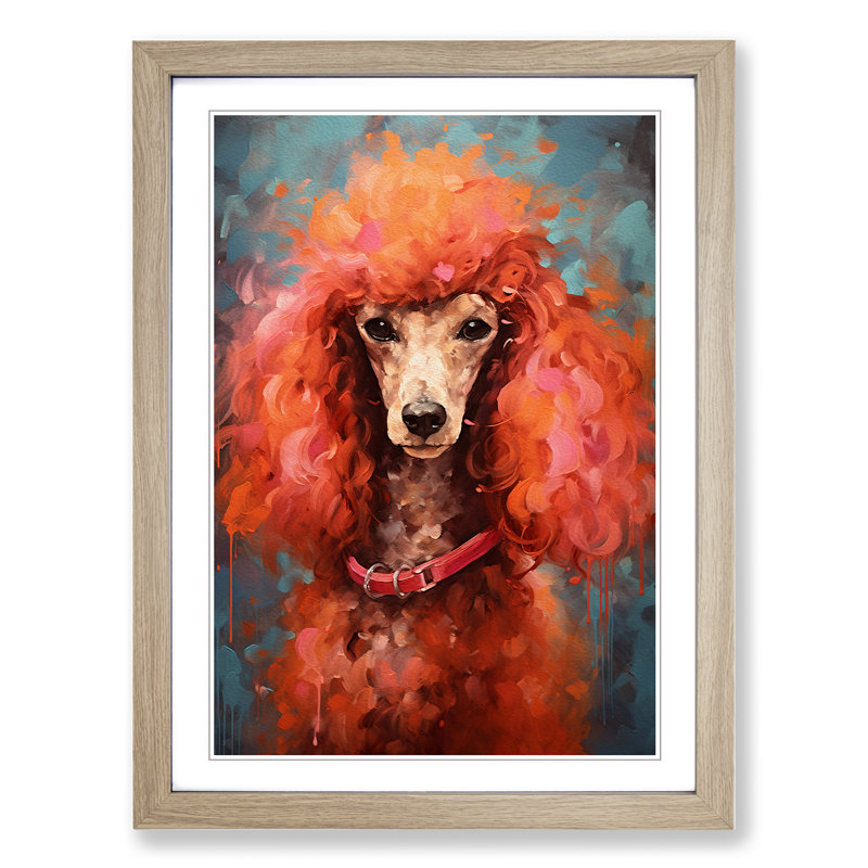 XYZ-FRM-V1223-5267 Poodle Gestural - Single Picture Frame Print on Wood, Oak, 64cm H x 46cm W x 2cm D
