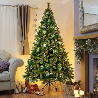 Arbre de Noël artificiel 7,4 pi avec base pliable en métal