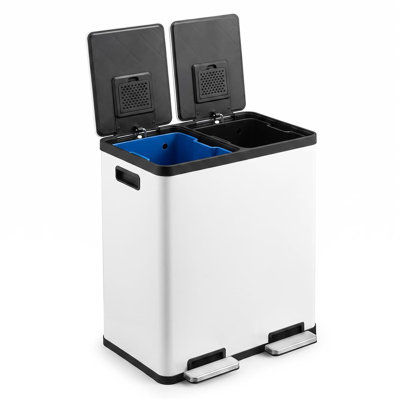 Poubelle de cuisine double 16 gallons, acier inoxydable, 2 seaux amovibles, fermeture en douceur, anti-traces de doigts