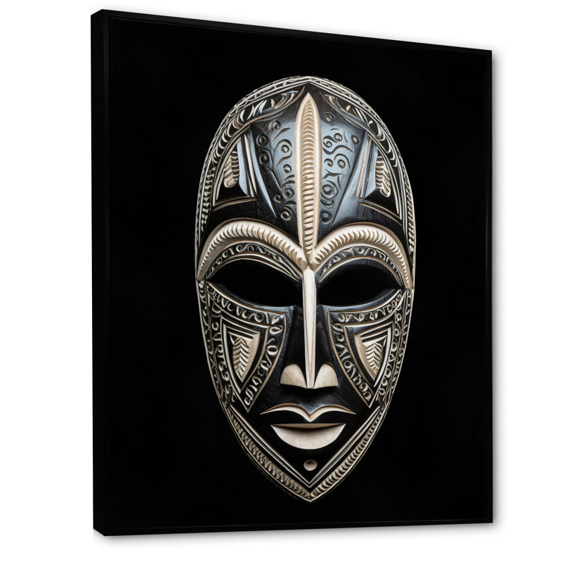 Ethnique masque africain traditionnel sur toile - Tribal africain, H 32 po x l 24 po x P 1 po, Cadre flottant noir