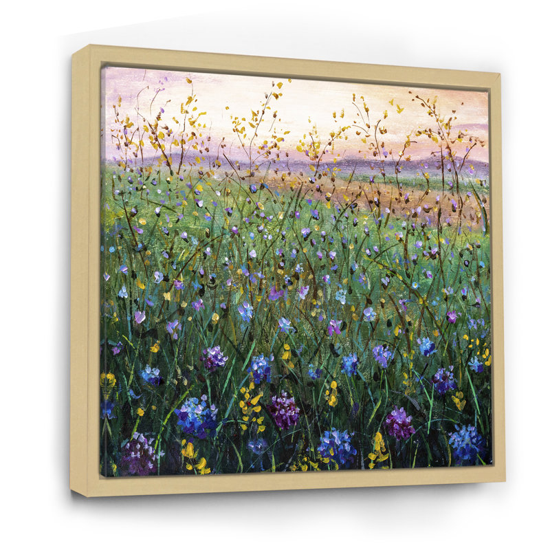 Champ vibrant de fleurs sauvages - Peinture, L 30 po x H 30 po, Toile naturelle avec cadre flottant