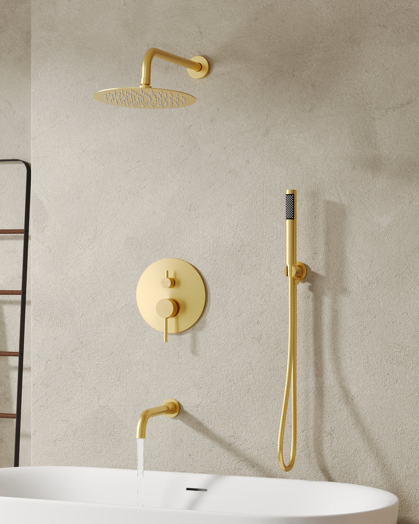 Wall buy Mounted tub Faucet with Sprayer with Rough in Valve Brushed Gold Finish