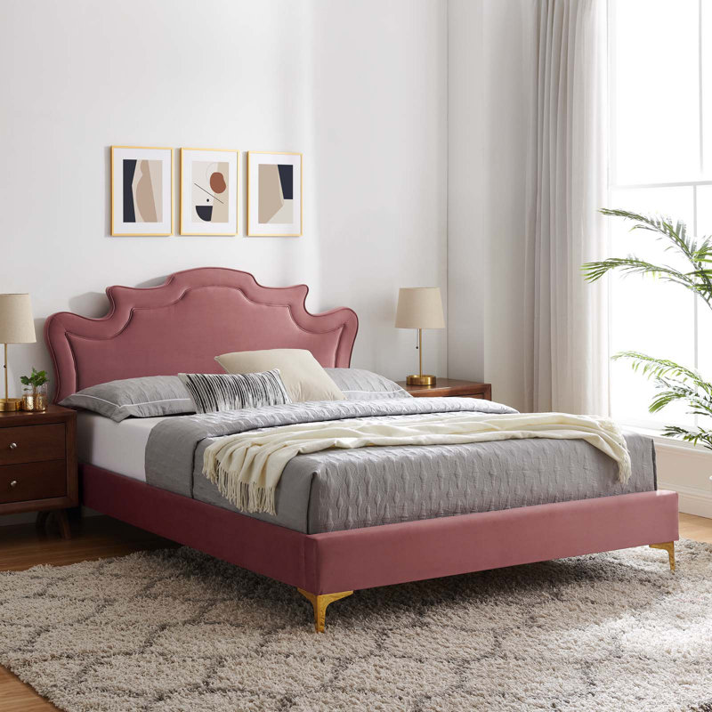 Modway Neena Performance Velvet Bed, Twin, Dusty Rose