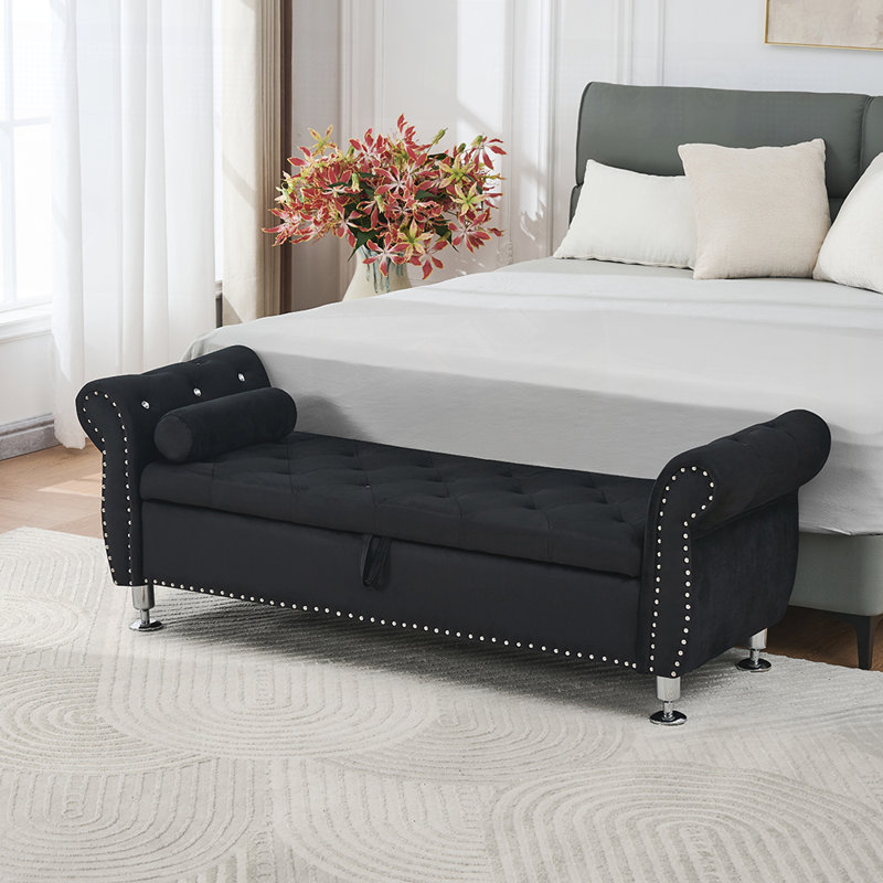 Banc de rangement rembourré avec 1 coussin, Noir