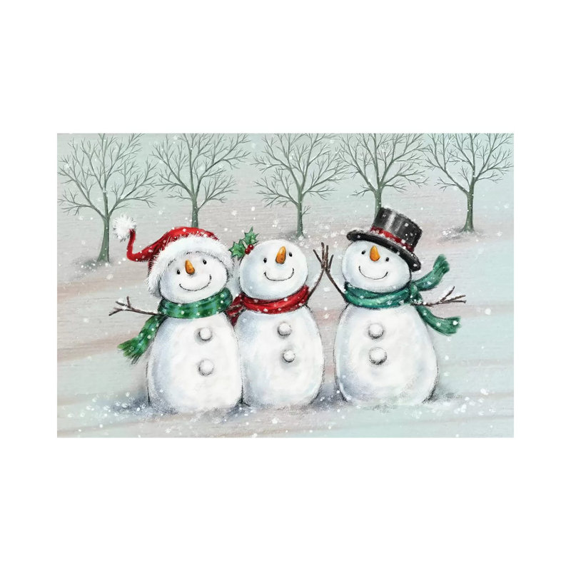 Three Snowmen II A by MAKIKO - Wrapped Canvas Print, 20.32 cm H x 30.48 cm W