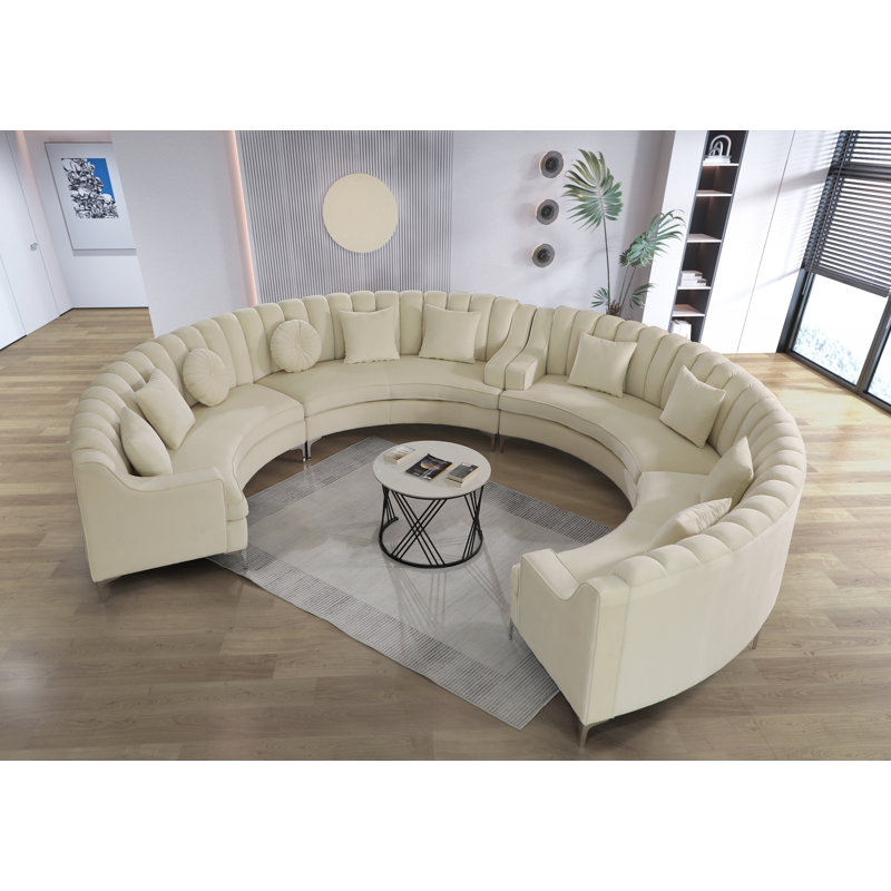 Steubenville Velvet Curved Sectional Symmetrical, Cream Velvet