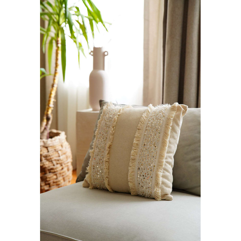 Beige Cushion Cover (17 in x 17 in), 85% Cotton & 15% Polyester, Machine Washable | Soft & Durable Fabric, Perfect for Living Room & Bedroom Decor | Easy Care with Hand-Wash Program