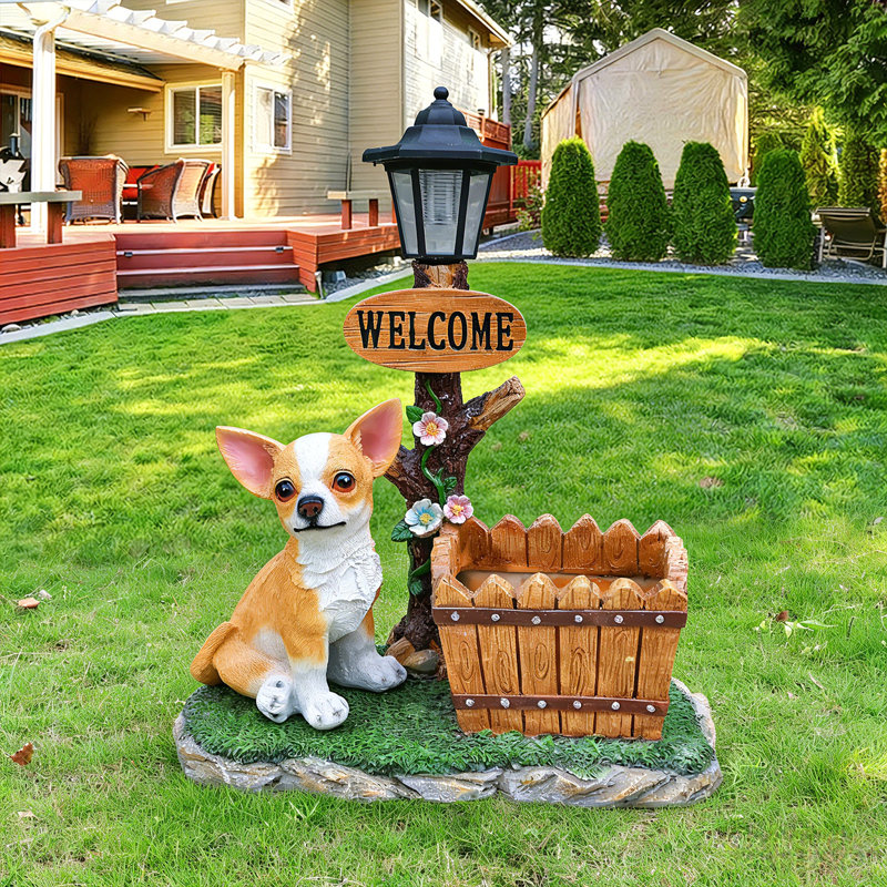 Statue de jardinière chien Chihuahua assis