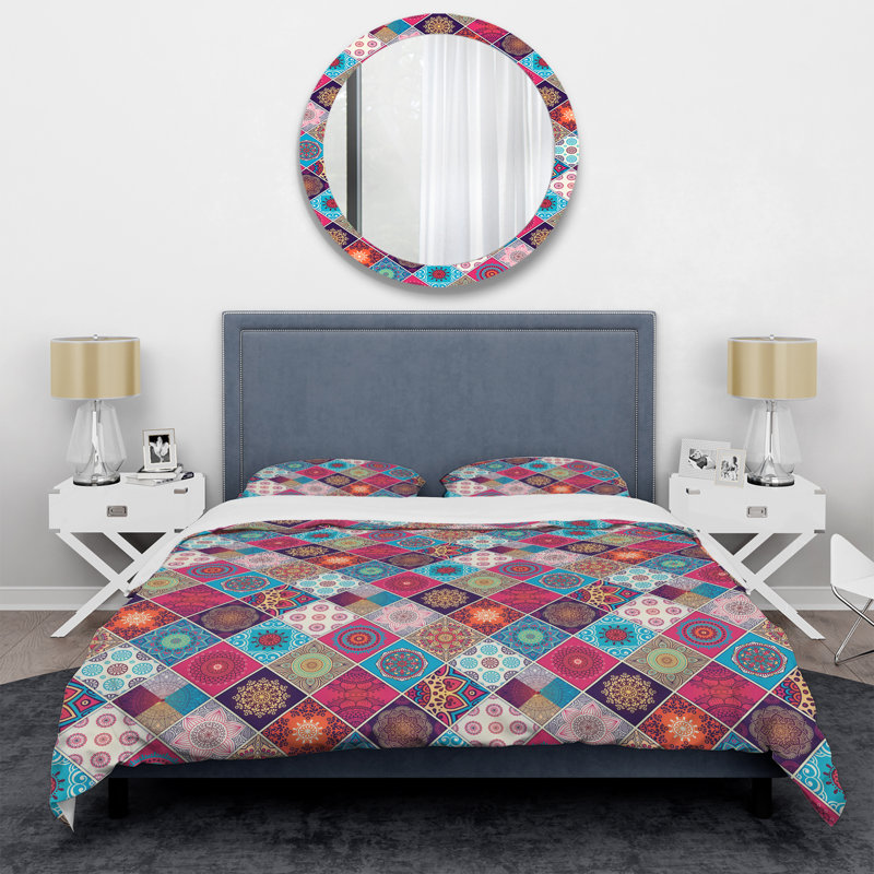 Multicolor Square Patchwork - Abstract Duvet Cover Set - Microfiber Polyester, King Duvet Cover + 2 King Shams
