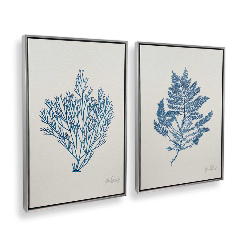 «Nature's Blueprints», ensemble de 2, reproduction sur toile, Cadre flottant en chrome poli, H 18,75 po x l 12,75 po