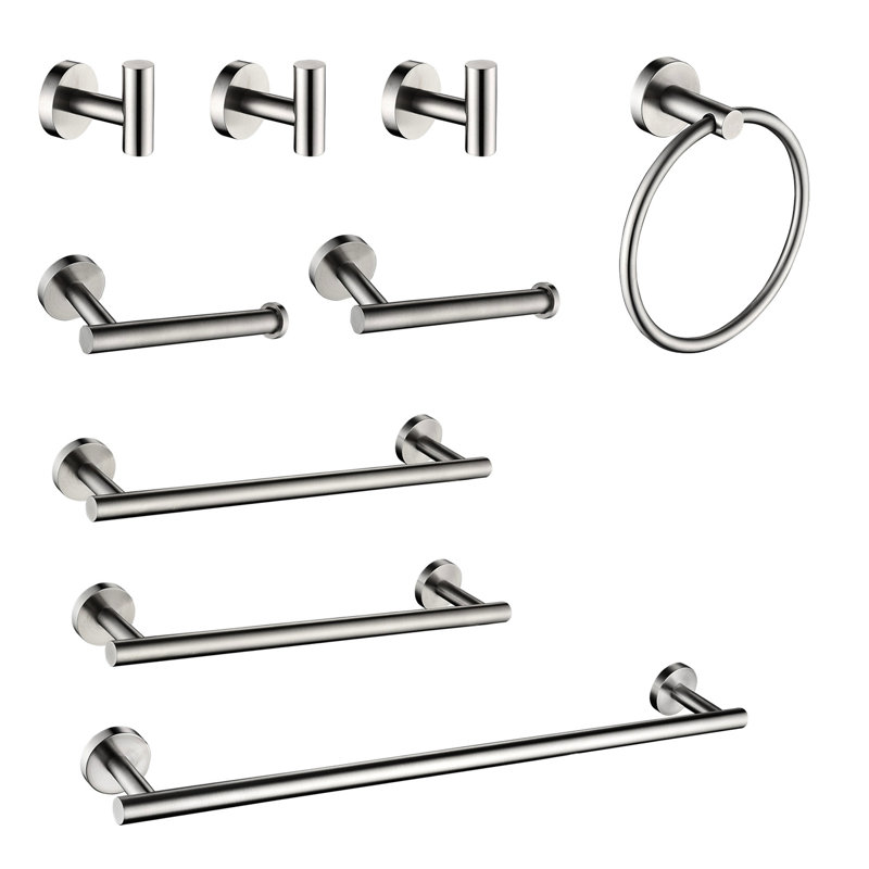 Bathroom Towel Rack 9 Piece - Stainless Steel Wall Mount Brushed Nickel Elegant, , Simple To Setup Mounted In Fashionable, Scratch-,
