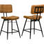 Style vintage - Inspiré de deux tabourets de bar rembourrés au charme rustique, avec sièges confortables, repose-pieds ergonomiques et structure en fer noir. Capitonnage à canaux, assises en cuir camel.