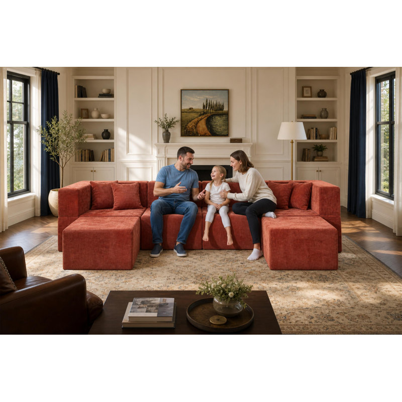 Canapé modulaire minimaliste en forme de U 129 po avec 2 repose-pieds, siège rembourré à siège profond de 129 po, aucun assemblage requis