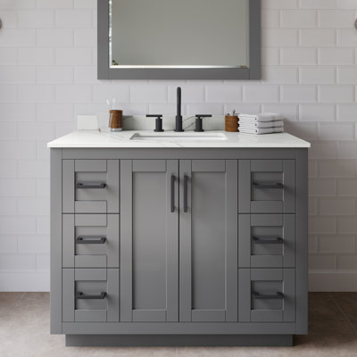 Miranda 42" Freestanding Single Bathroom Vanity with Quartz Top with 34" Mirror
