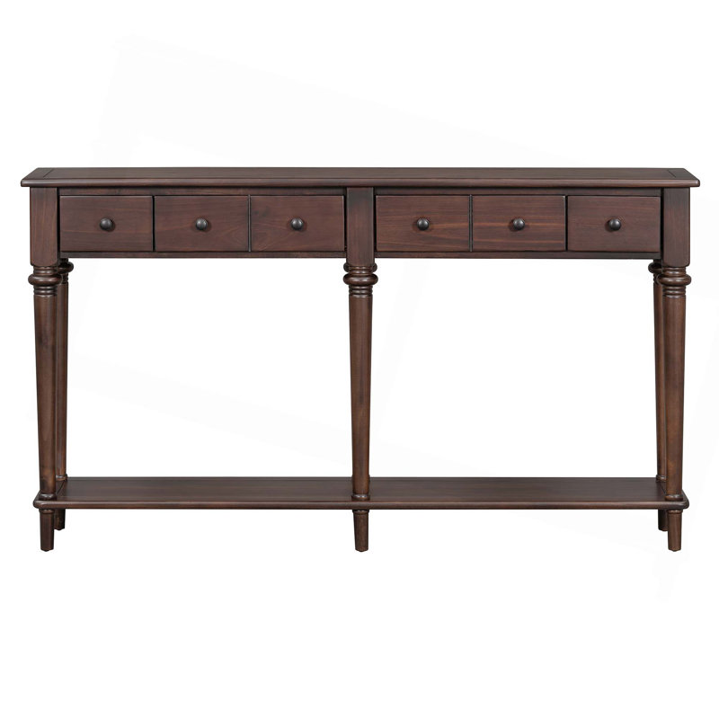 Table d'entrée avec 4 tiroirs, console rétro avec tablette ouverte pour les entrées, les salons et les couloirs, Espresso