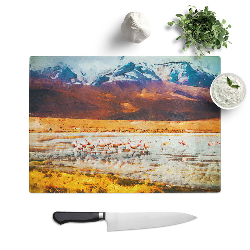 Glass Flamingo Lake in Bolivia in Abstract Chopping Board, 39 cm W x 28.5 cm L