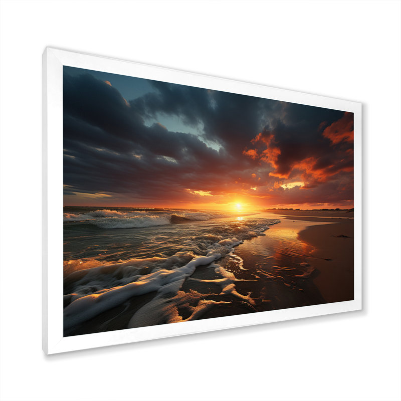 " Beach Photo Golden Sands XXV ", 34" H x 44" W x 1.5" D, White Single Picture Framed