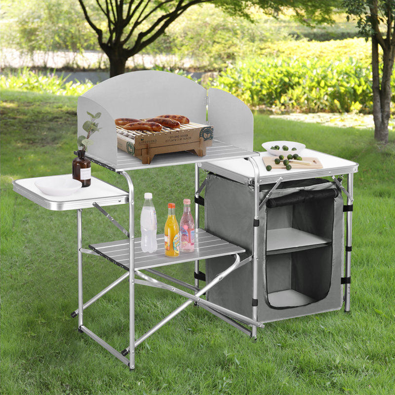Washta Rectangular Wood Metal Folding Outdoor Camping Table , cm W 48cm cm D, White/Grey