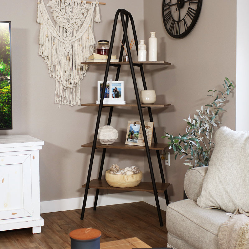 Étagère échelle style A à 4 niveaux 68,5 "de style industriel, brun