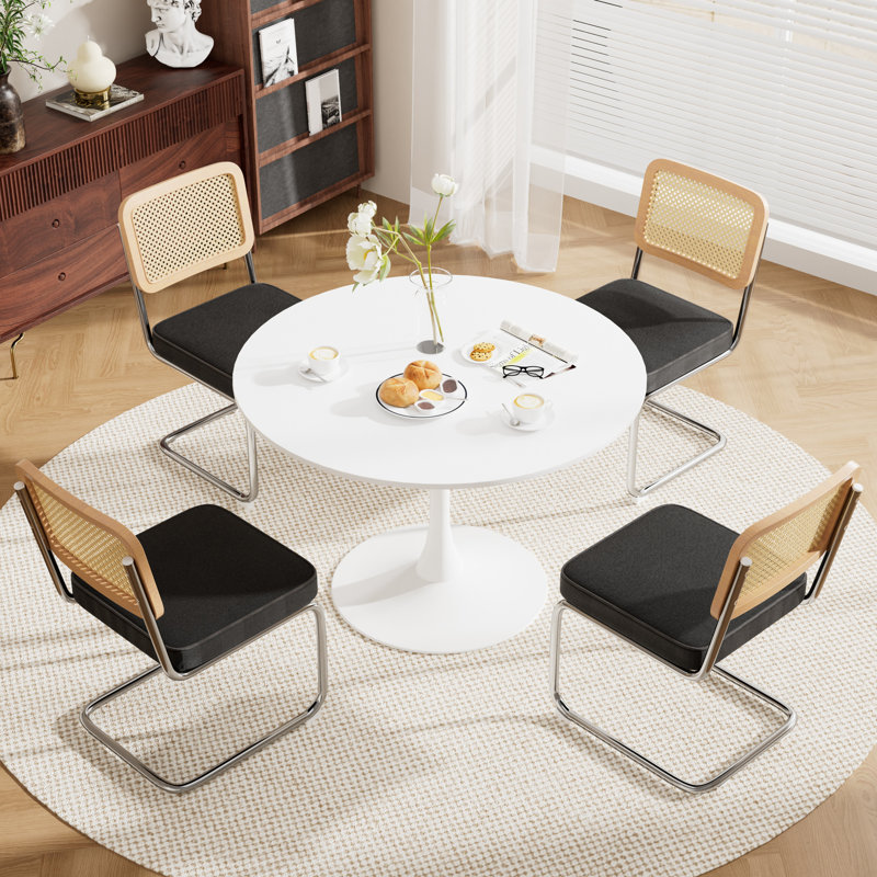 Table de salle à manger 5 pièces Mid-Century, Noir, Blanc