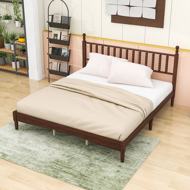 Wood Platform Bed with Headboard, King