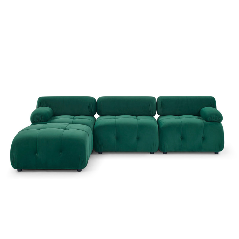 Canapé modulaire Boneless, capitonné à boutons et bricolage, canapé en L avec repose-pieds réversible, velours vert